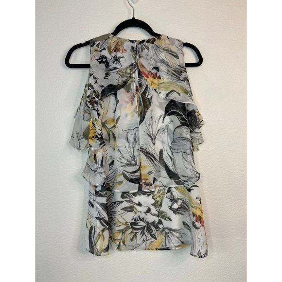 White House Black Market women's small floral cold shoulder blouse casual - Picture 8 of 9